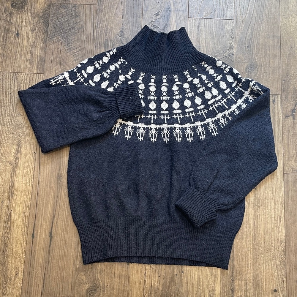 Free Assembly Womens Navy Blue Fair Isle Mock Neck Sweater FAWSW00301HD23L M